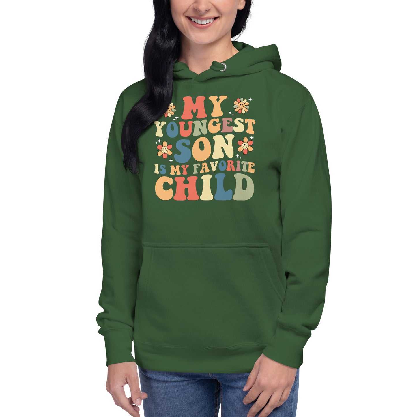 My Youngest Son Is My Favorite Child Funny Groovy Parent Hoodie